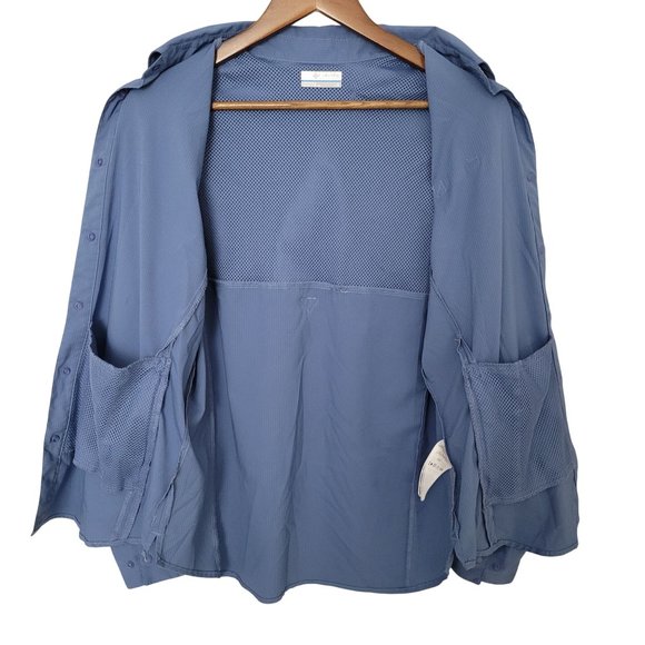 Columbia Mens PFG Button Down Shirt Size L Blue Omni-Shade Outdoor Fishing Hikin - Picture 7 of 8